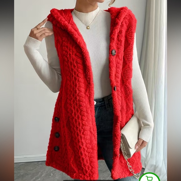 ❤️Cozy Red Button-Up Cardigan Vest - Picture 5 of 12